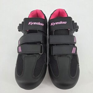 Kyedoo Cycling Shoes Black Pink Ratchet Buckle Road Indoor Spin Bike Shoes